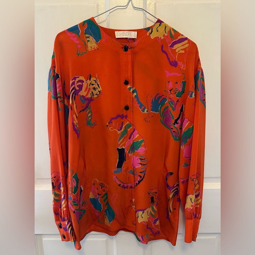 Escada Animal Print Tiger Silk Blouse Medium